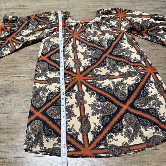 Voom by Joy Han Southwestern Paisley Printed Bohemian Sun Dress Ruffled Sleeves - Picture 13 of 14